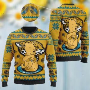 Jacksonville Jaguars NFL American Football Team Logo Cute Winnie The Pooh Bear 3D Ugly Christmas Sweater Shirt For Men And Women On Xmas Days