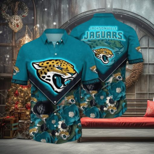 Jacksonville Jaguars NFL Flower Pattern Hawaiian Shirt, Jaguars Fan Shirt