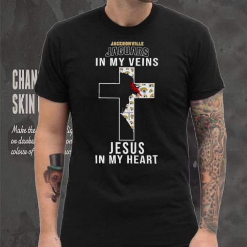 Jacksonville Jaguars NFL In My Veins Jesus In My Heart Cross 2024 T Shirt