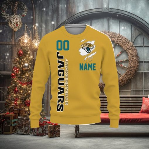 Jacksonville Jaguars Sports American Football Helmet Custom Name And Number 3D Sweater Christmas Gift For Fans