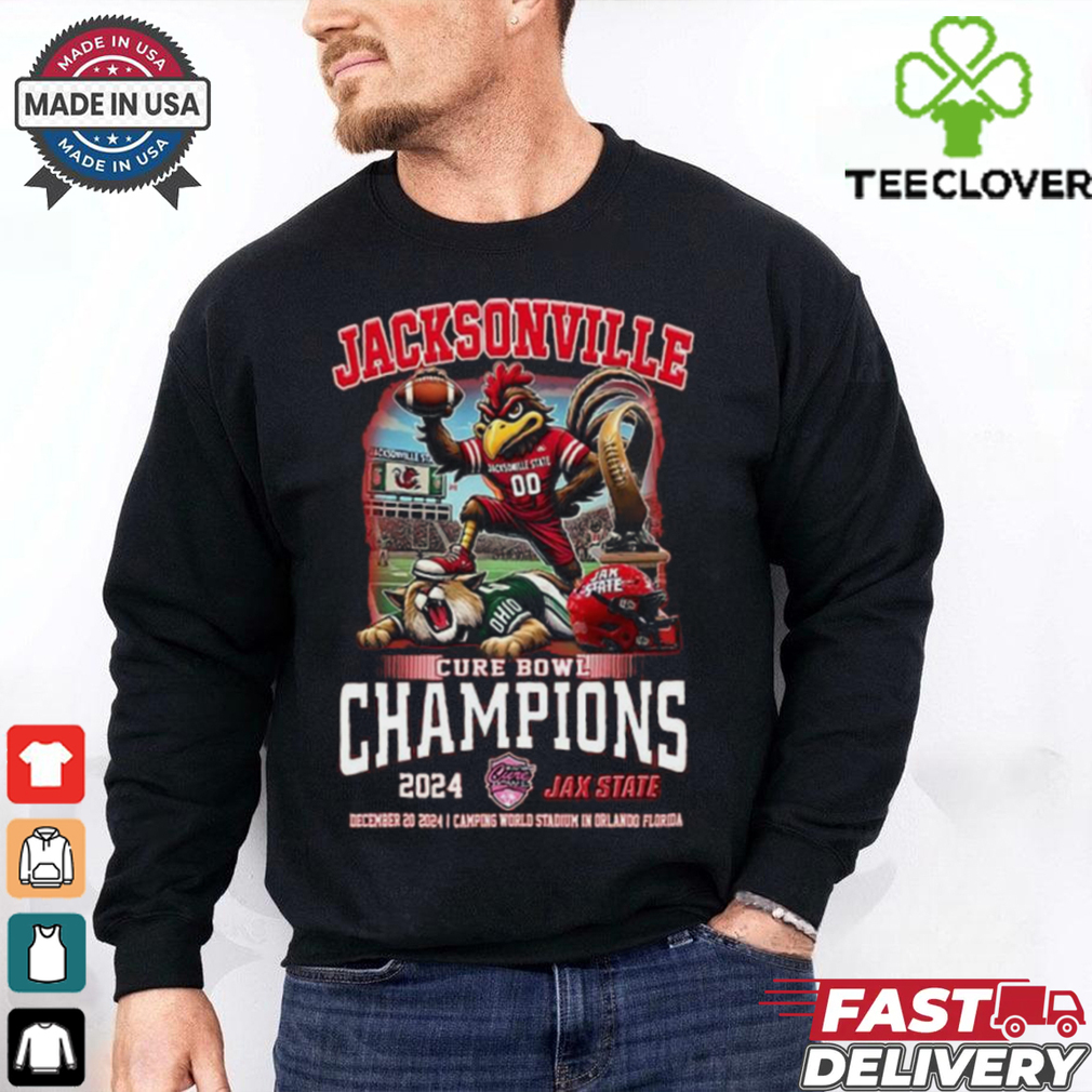 Jacksonville State Gamecocks Cure Bowl Champions Of 2024 Proud Mascot Shirt Jacksonville State Gamecocks Cure Bowl Champions Of 2024 Proud Mascot Shirt