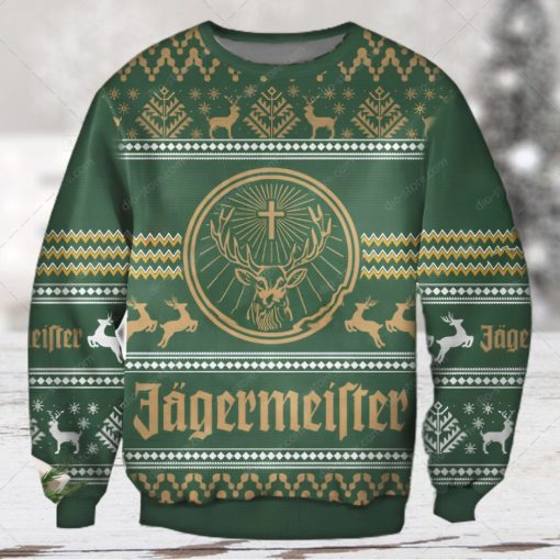 Jagermeister Logo Ugly Christmas Sweater 3D Shirt   Green