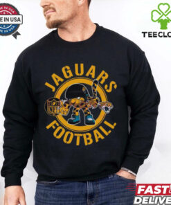 Jaguars Football NFL Rush Zone Cartoon Character Shirt featuring a fun, animated design of the Jaguars’ mascot and characters from the NFL Rush Zone, perfect for fans who enjoy a playful and spirited take on their team pride.