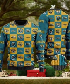 Jaguars Logo Checkered Flannel Design Knitted Ugly Christmas Sweater