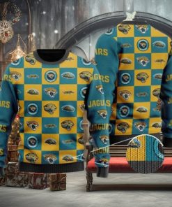 Jaguars Logo Checkered Flannel Design Knitted Ugly Christmas Sweater