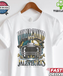 Jalen Hurts Eagles World Champ MVP helmet shirt