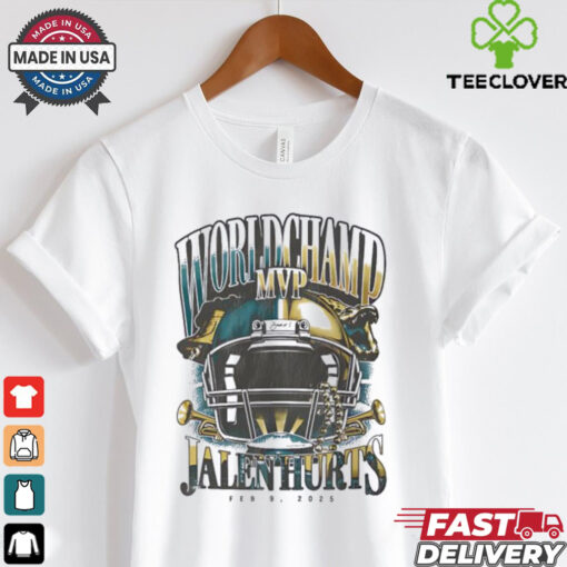 Jalen Hurts Eagles World Champ MVP helmet shirt