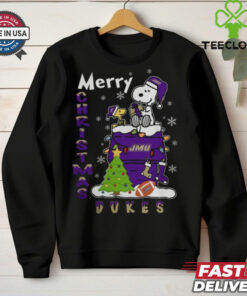 James Madison Dukes Snoopy And Woodstock Merry Christmas Shirt
