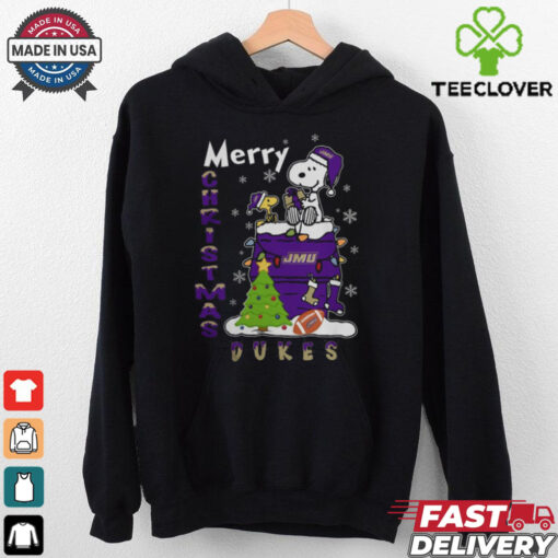 James Madison Dukes Snoopy And Woodstock Merry Christmas Shirt
