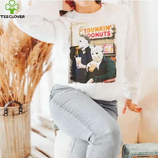 Jason and Micheal Myers Dunkin Donuts Halloween Horror Movie Sweathoodie, sweater, longsleeve, shirt v-neck, t-shirt