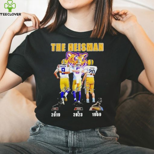 Jayden Daniels Joe Burrow And Billy Cannon Lsu Tigers The Heisman Trophy Signatures hoodie, sweater, longsleeve, shirt v-neck, t-shirt