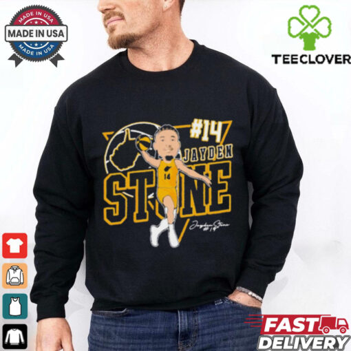 Jayden Stone 14 West Virginia Mountaineers basketball Caricature Signature t hoodie, sweater, longsleeve, shirt v-neck, t-shirt