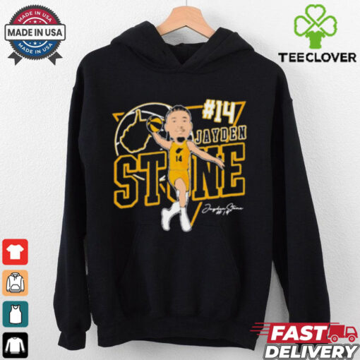 Jayden Stone 14 West Virginia Mountaineers basketball Caricature Signature t hoodie, sweater, longsleeve, shirt v-neck, t-shirt