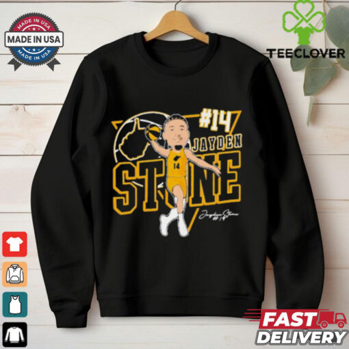 Jayden Stone 14 West Virginia Mountaineers basketball Caricature Signature t hoodie, sweater, longsleeve, shirt v-neck, t-shirt