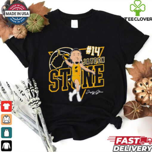 Jayden Stone 14 West Virginia Mountaineers basketball Caricature Signature t hoodie, sweater, longsleeve, shirt v-neck, t-shirt