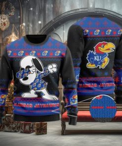 Jayhawks Snoopy Dabbing Knitted Ugly Christmas Sweater