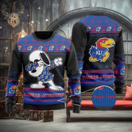 Jayhawks Snoopy Dabbing Knitted Ugly Christmas Sweater