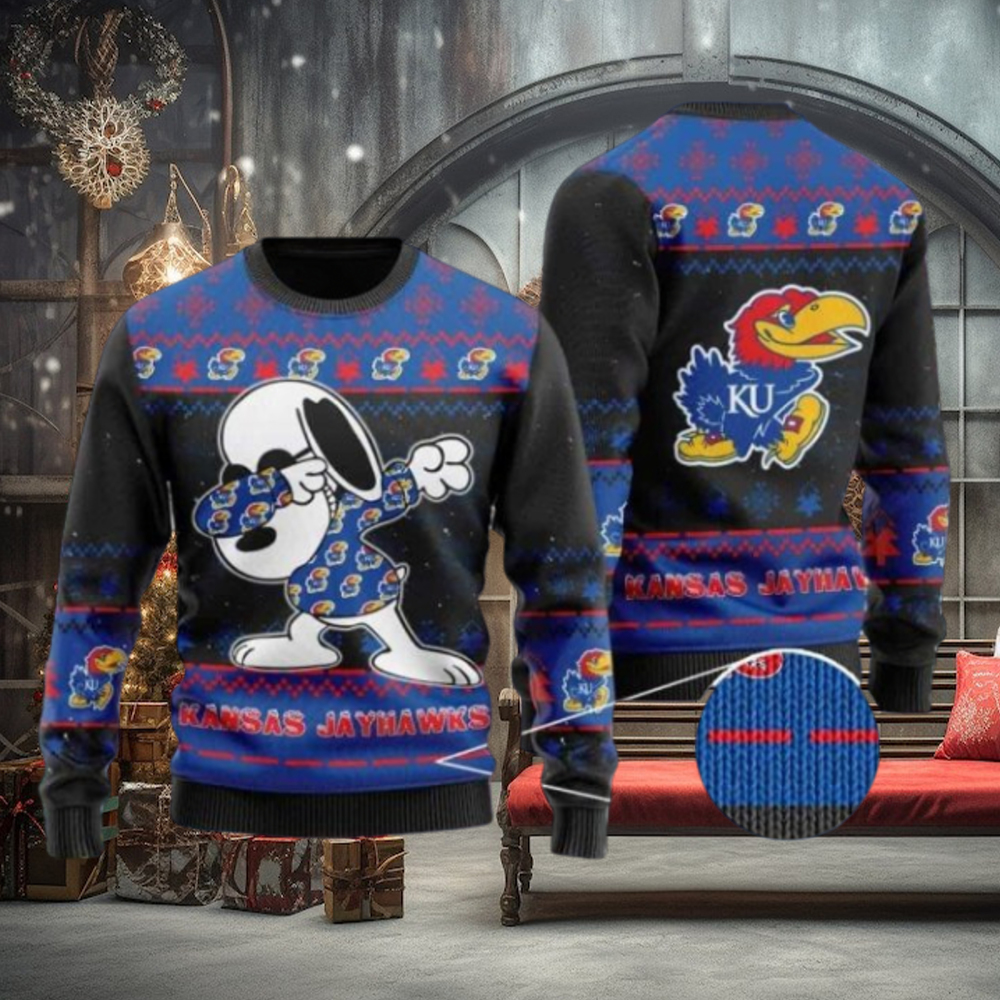 Jayhawks Snoopy Dabbing Knitted Ugly Christmas Sweater Jayhawks Snoopy Dabbing Knitted Ugly Christmas Sweater