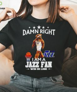 Jazz Bear mascot damn right I am a Jazz fan win or lose hoodie, sweater, longsleeve, shirt v-neck, t-shirt