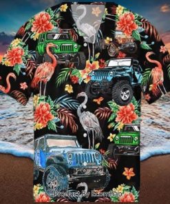 Jeep And Flamingo Hawaiian Shirt Birthday Gift For Beach Lovers