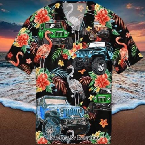 Jeep And Flamingo Hawaiian Shirt Birthday Gift For Beach Lovers