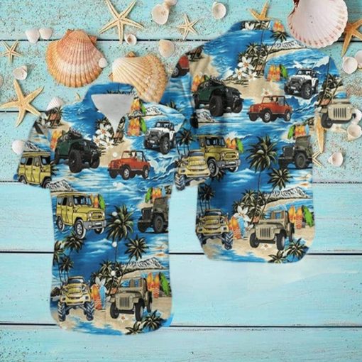 Jeep On The Beach Blue Unisex Hawaiian Aloha Shirts
