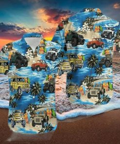 Jeep On The Beach Blue Unisex Hawaiian Aloha Shirts