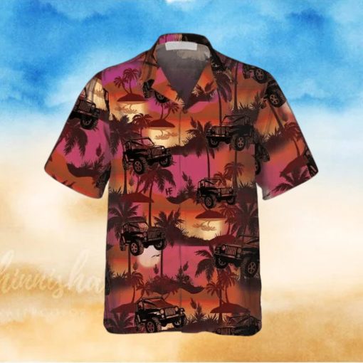 Jeep Tropical Palm Trees Beach At Sunset Pattern Hawaiian Shirt