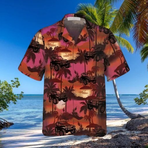 Jeep Tropical Palm Trees Beach At Sunset Pattern Hawaiian Shirt