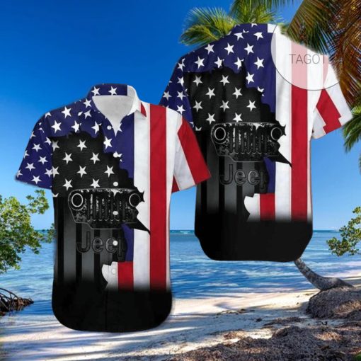 Jeep and US Flag Converge in a Patriotic Hawaiian Shirt