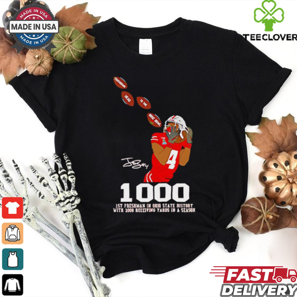Jeremiah Smith 1000 1st freshman on Ohio State Buckeyes signature shirt Jeremiah Smith 1000 1st freshman on Ohio State Buckeyes signature shirt