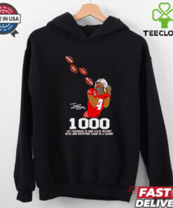 Jeremiah Smith 1000 1st Freshman on Ohio State Buckeyes Signature Shirt, featuring Jeremiah Smith’s name, number, and signature along with a graphic celebrating his achievement as the first freshman to reach 1,000 yards for the Buckeyes. Perfect for fans honoring this milestone in his career.