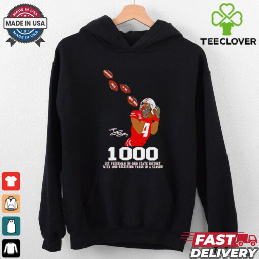 Jeremiah Smith 1000 1st freshman on Ohio State Buckeyes signature shirt