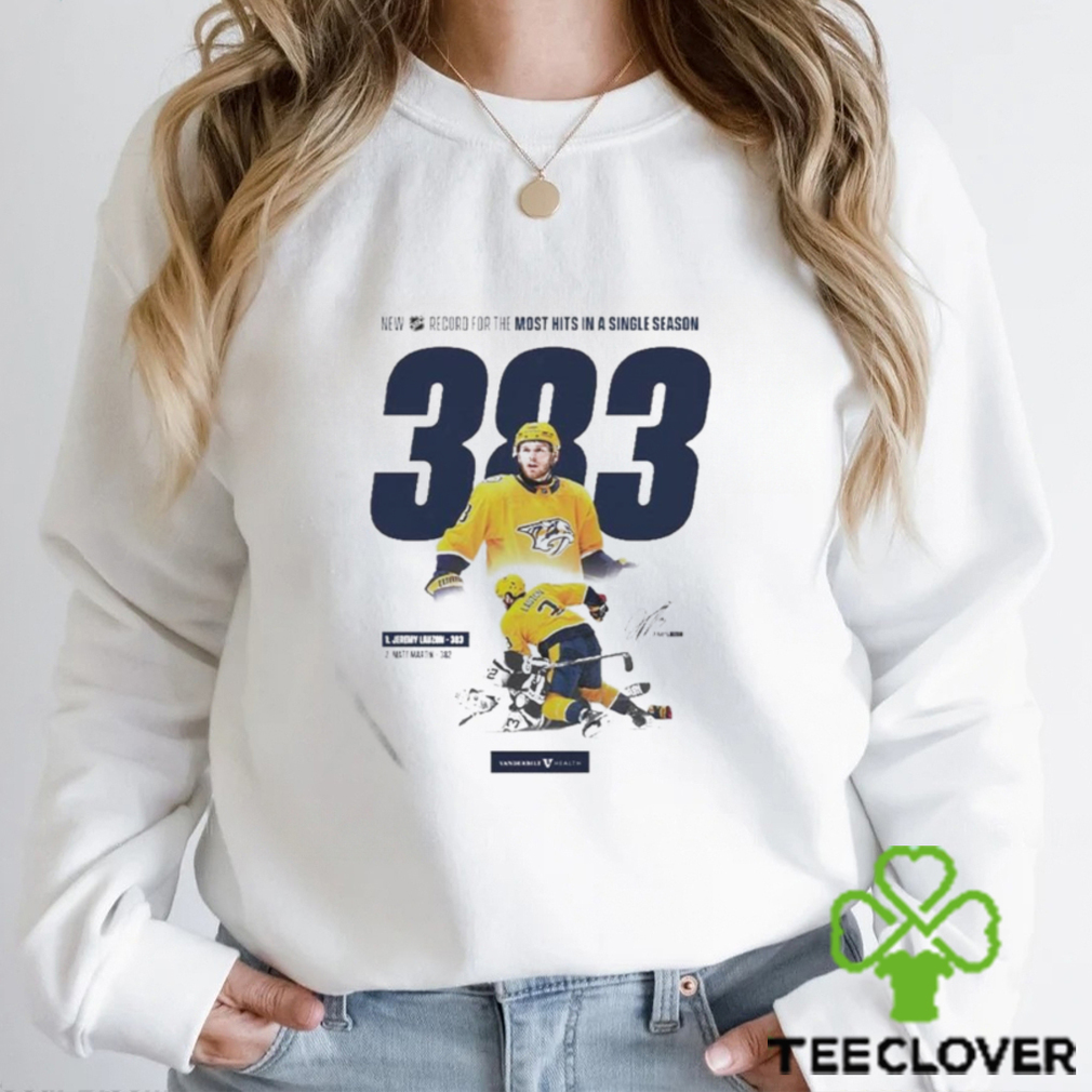Jeremy Lauzon Nashville Predators Just Broke The NHL Record For The Most Hits In A Single Season 383 T Shirt Jeremy Lauzon Nashville Predators Just Broke The NHL Record For The Most Hits In A Single Season 383 T Shirt