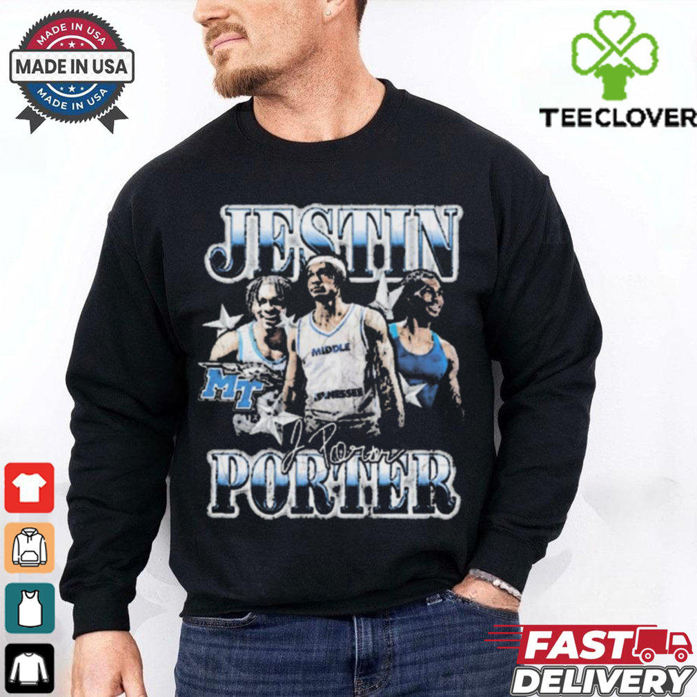 Jestin Porter Middle Tennessee Blue Raiders 90s Graphic Players Signature t shirt Jestin Porter Middle Tennessee Blue Raiders 90s Graphic Players Signature t shirt