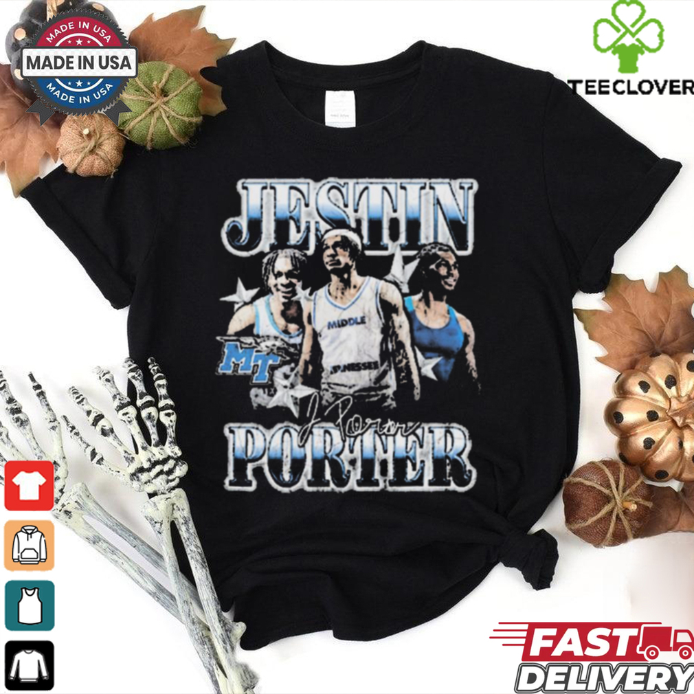 Jestin Porter Middle Tennessee Blue Raiders 90s Graphic Players Signature t shirt Jestin Porter Middle Tennessee Blue Raiders 90s Graphic Players Signature t shirt