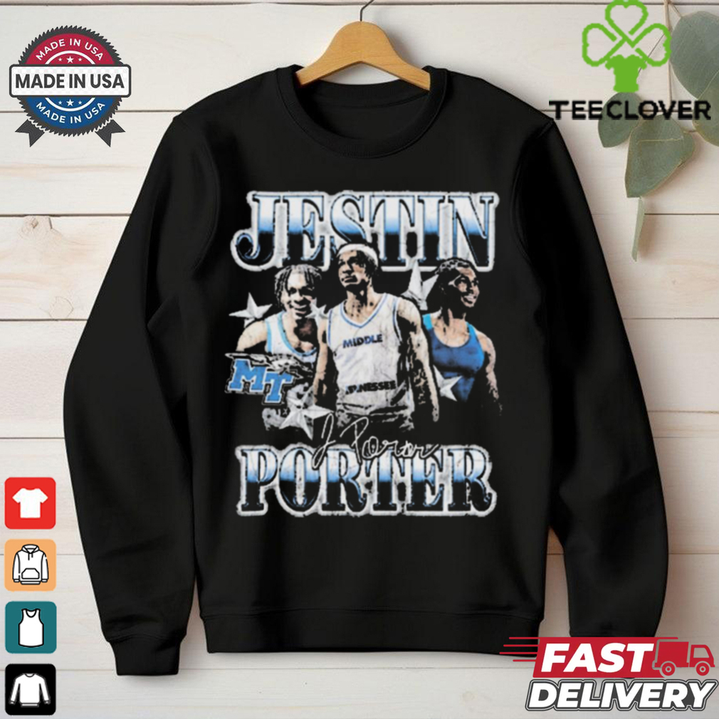 Jestin Porter Middle Tennessee Blue Raiders 90s Graphic Players Signature t shirt Jestin Porter Middle Tennessee Blue Raiders 90s Graphic Players Signature t shirt