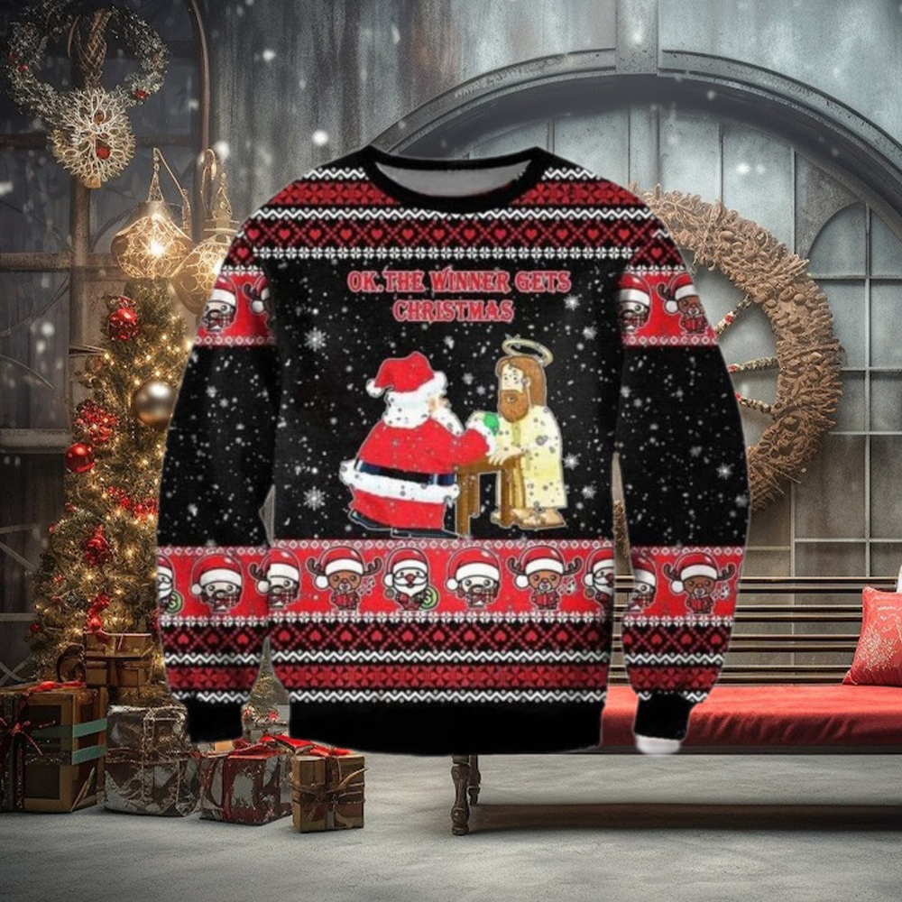 Jesus And Santa Claus Ugly Christmas Sweater Jesus And Santa Claus Ugly Christmas Sweater