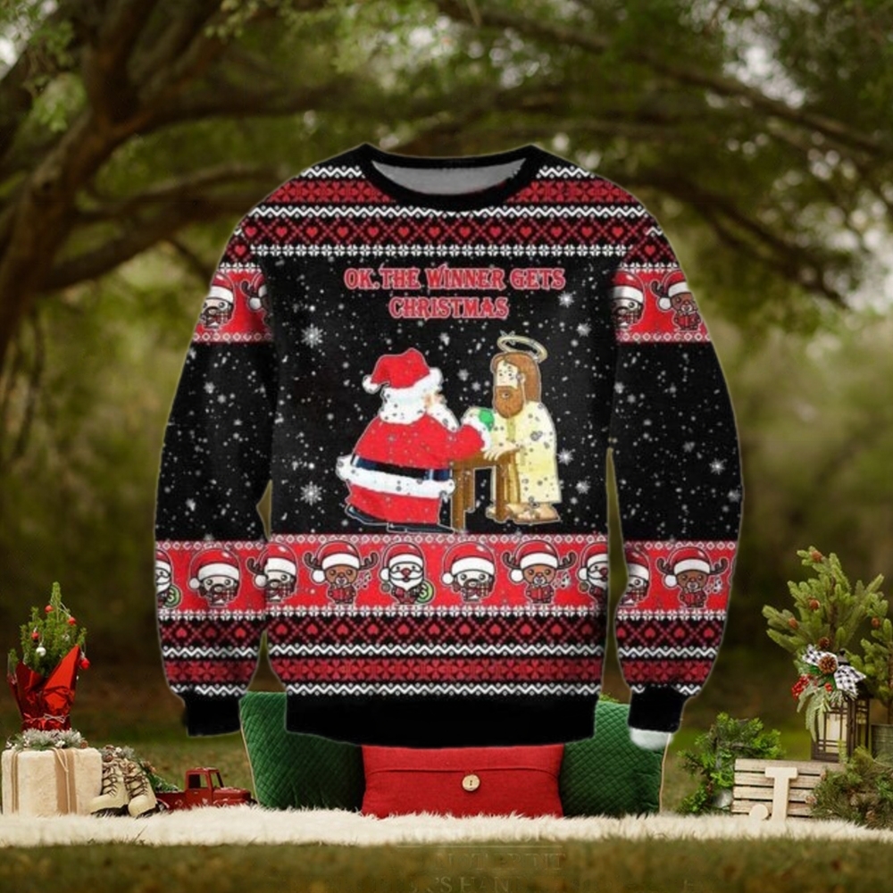 Jesus And Santa Claus Ugly Christmas Sweater Jesus And Santa Claus Ugly Christmas Sweater