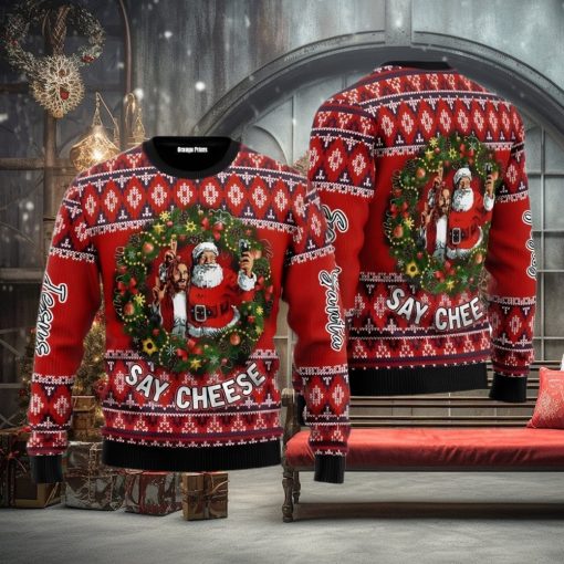 Jesus And Santa Say Cheese Ugly Christmas Sweater For Men And Women