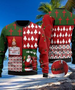 Jesus Birthday Boy And Santa Claus Ho Ho Ho For Christmas Gifts Ugly Xmas Wool Knitted Sweater