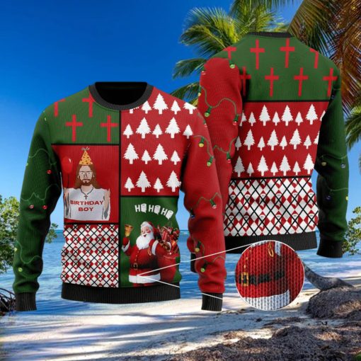 Jesus Birthday Boy And Santa Claus Ho Ho Ho For Christmas Gifts Ugly Xmas Wool Knitted Sweater