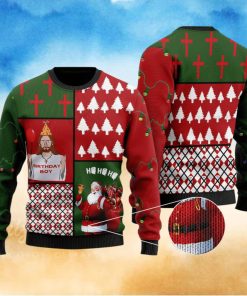 Jesus Birthday Boy And Santa Claus Ho Ho Ho For Christmas Gifts Ugly Xmas Wool Knitted Sweater