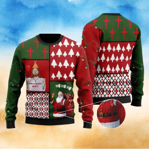 Jesus Birthday Boy And Santa Claus Ho Ho Ho For Christmas Gifts Ugly Xmas Wool Knitted Sweater