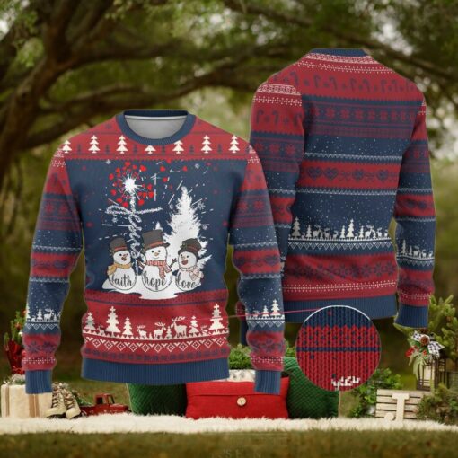 Jesus Christian Ugly Christmas Sweater Faith Hope Love Snowman Dandelion Xmas