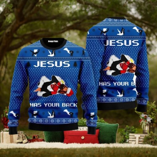 Jesus Has Your Back Jiu Jitsu Ugly Christmas Sweater For Men And Women