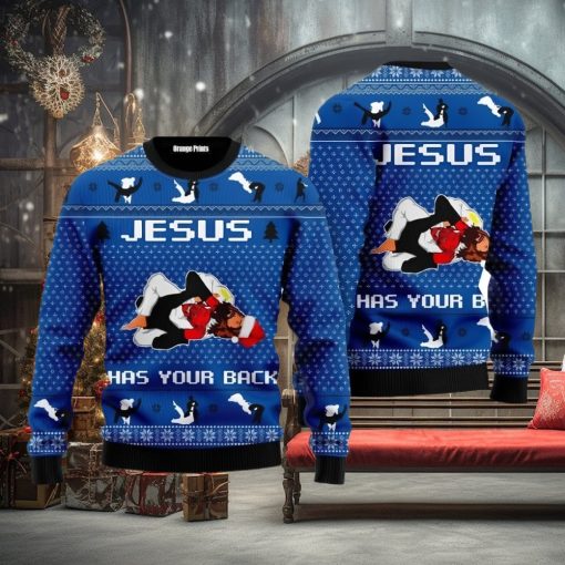 Jesus Has Your Back Jiu Jitsu Ugly Christmas Sweater For Men And Women