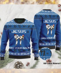 Jesus Has Your Back Karate Jesus Ugly Christmas Sweater For Jesus And Karate Lovers On Christmas Days