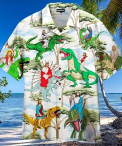 Jesus Ride A Dinosaur Hawaiian Shirt Funny Items