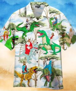Jesus Ride A Dinosaur Hawaiian Shirt Funny Items